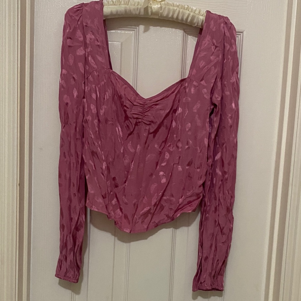 Wayf Beautiful Fuchsia Pink Long Sleeve Blouse;Crop length;